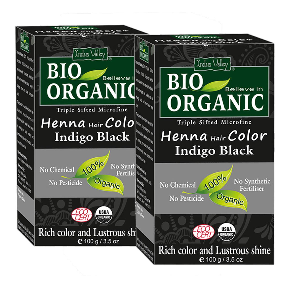 Bio Organic Indigo Black Henna Hair Color - Pack of 2