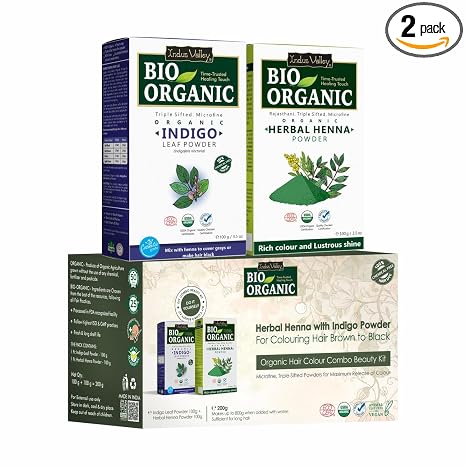 100% Pure Indigo Powder & Herbal Henna Powder Hair Color Combo Kit