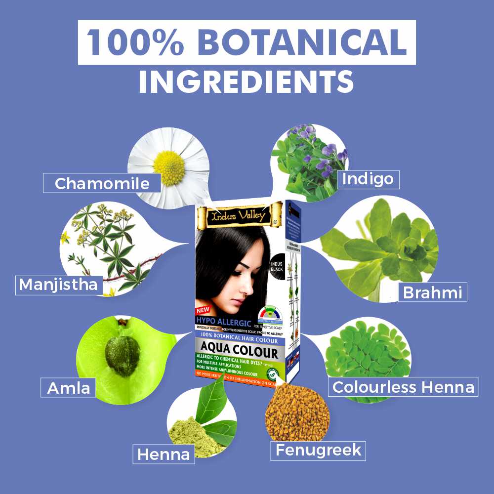 100% Botanical Hypo Allergic Indus Black Aqua Color - organic ingredients hair colour